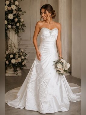 Eden Bridals Ivory Strapless Wedding Gown Size 10 Beaded Sweetheart Neckline